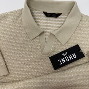 RHONE Men's Johnny Collar Polo Shirt Knit Textured Beige Small NEW